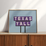 Texas Y'all Billboard Purple Art Print - Tejas Country Club