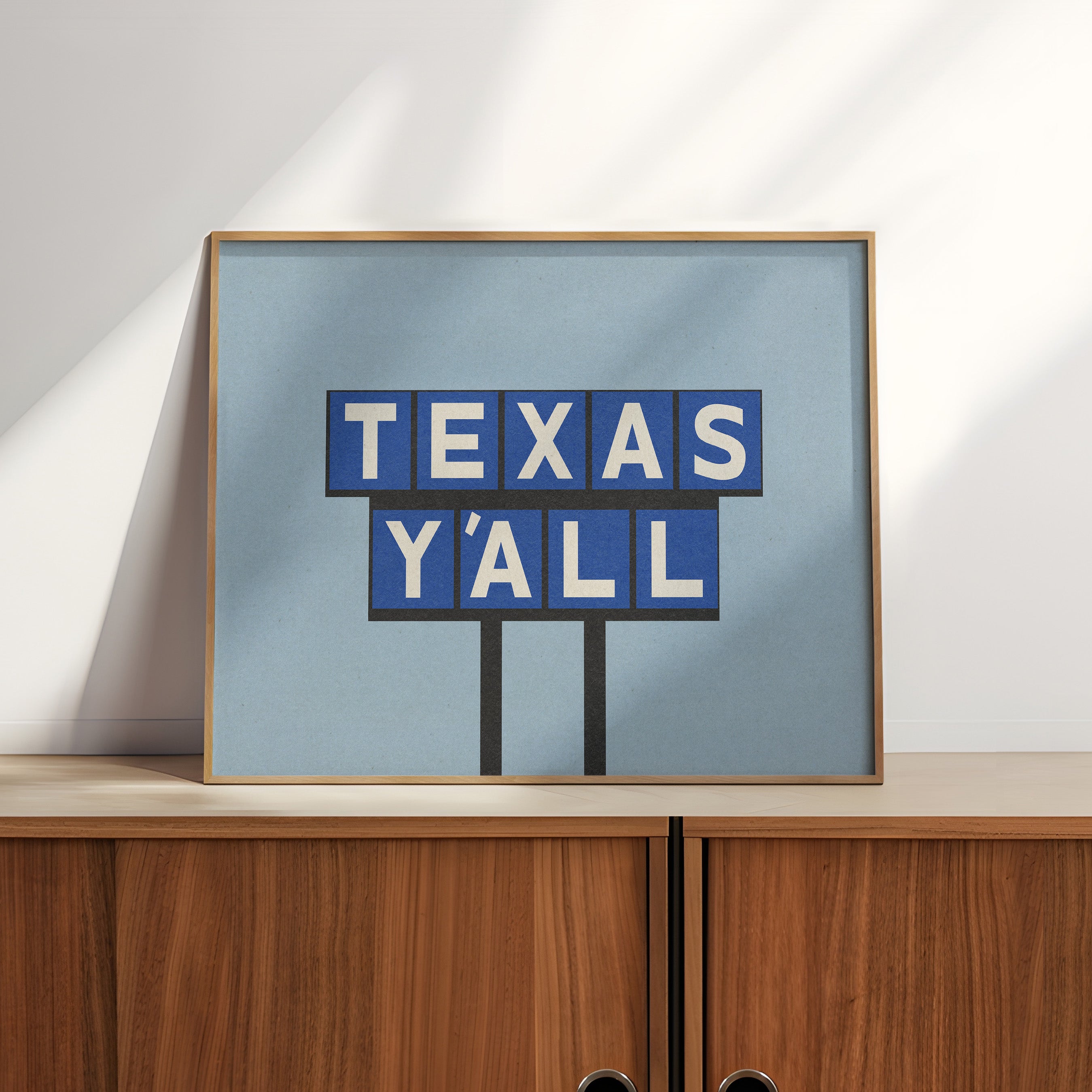 Texas Y'all Billboard Blue Art Print - Tejas Country Club