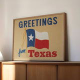 Greetings From Texas Flag Art Print (Natural) - Tejas Country Club