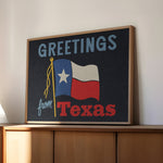 Greetings From Texas Flag Art Print (Navy) - Tejas Country Club