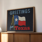 Greetings From Texas Flag Art Print (Navy) - Tejas Country Club