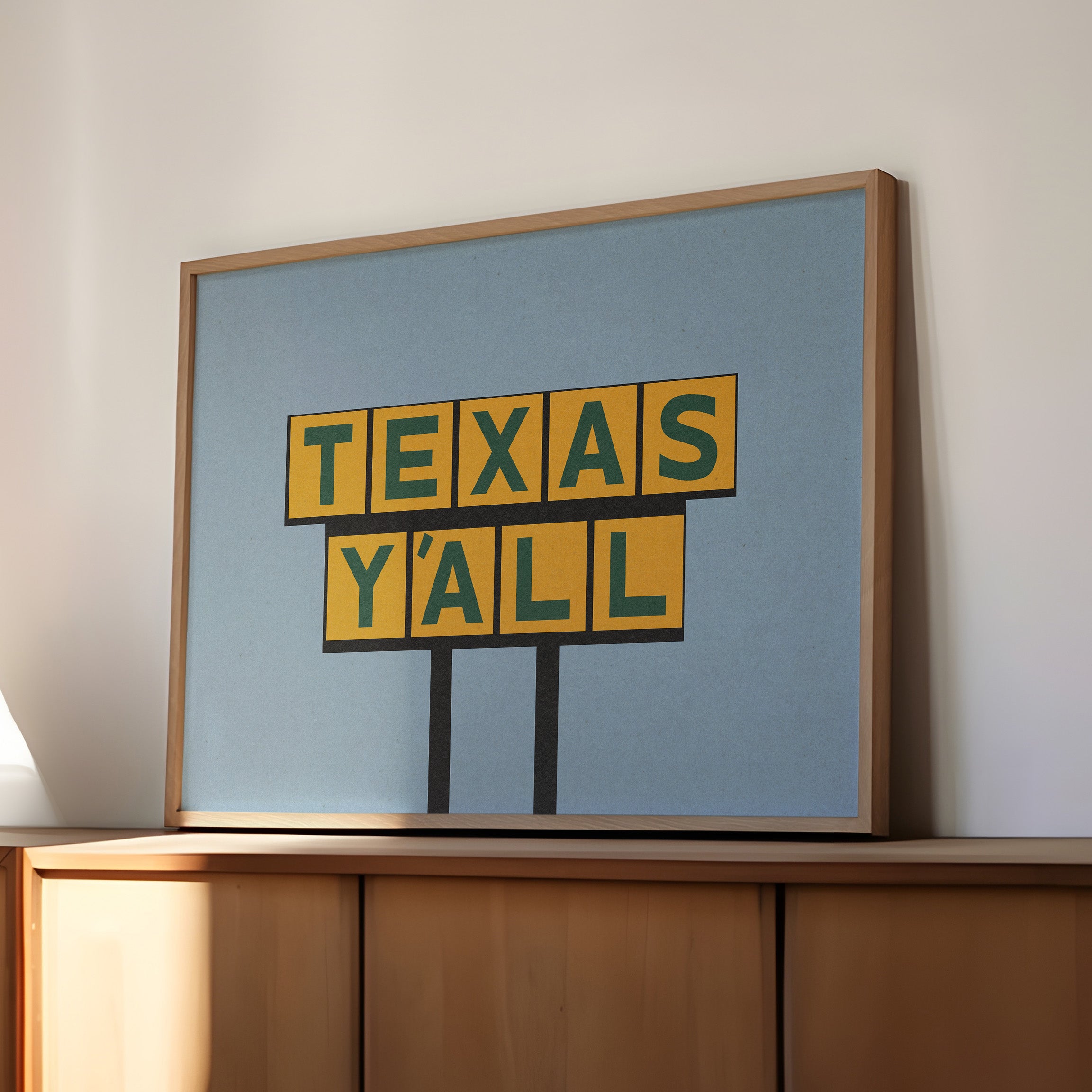 Texas Y'all Billboard Green & Gold Art Print - Tejas Country Club