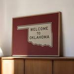 Welcome To Oklahoma Vintage Crimson Road Sign Art Print - Tejas Country Club