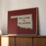 Welcome To Oklahoma Vintage Crimson Road Sign Art Print - Tejas Country Club