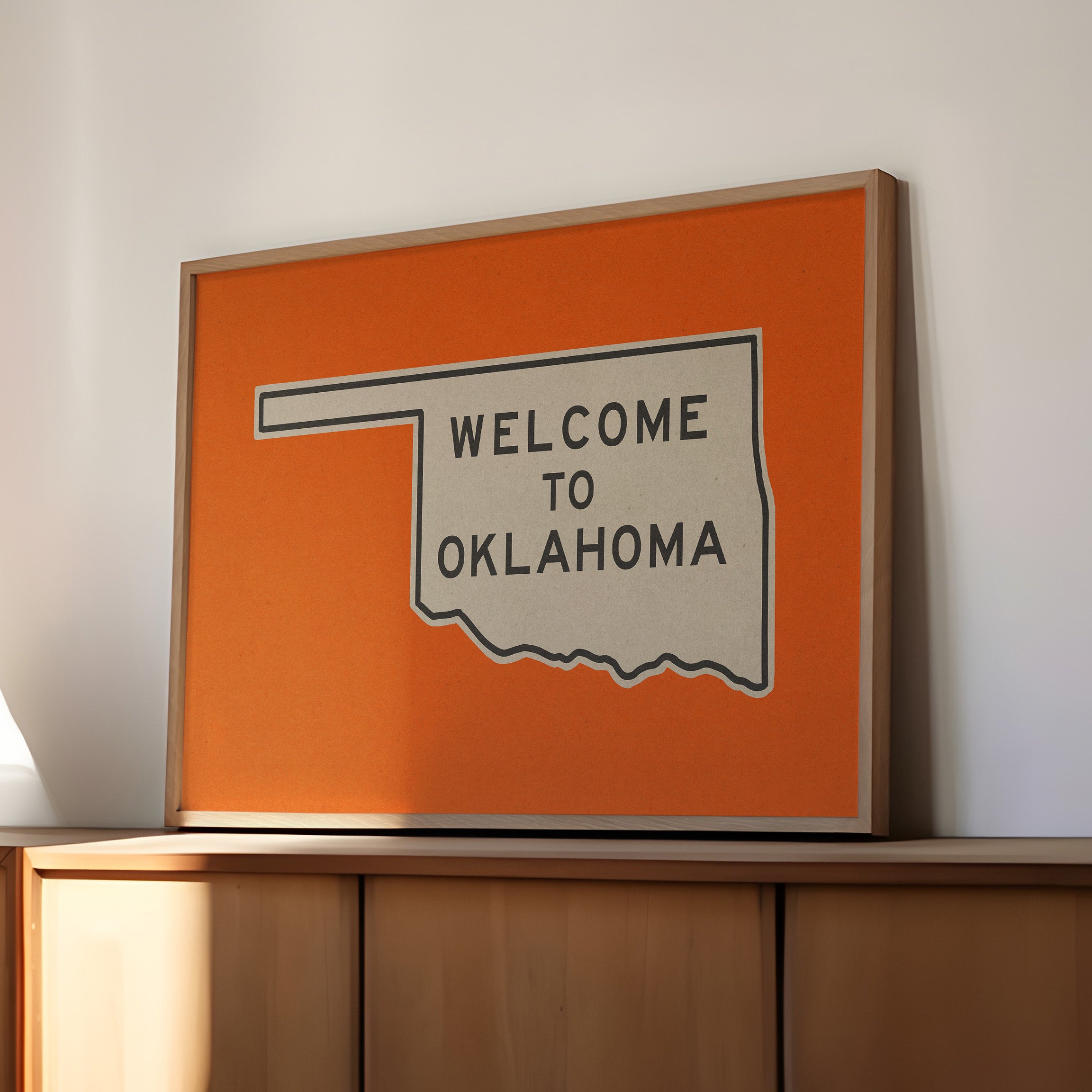 Welcome To Oklahoma Vintage Orange Road Sign Art Print - Tejas Country Club
