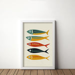 Five Sardines Mid Century Modern Art Print - Tejas Country Club