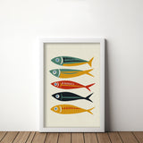 Five Sardines Mid Century Modern Art Print - Tejas Country Club