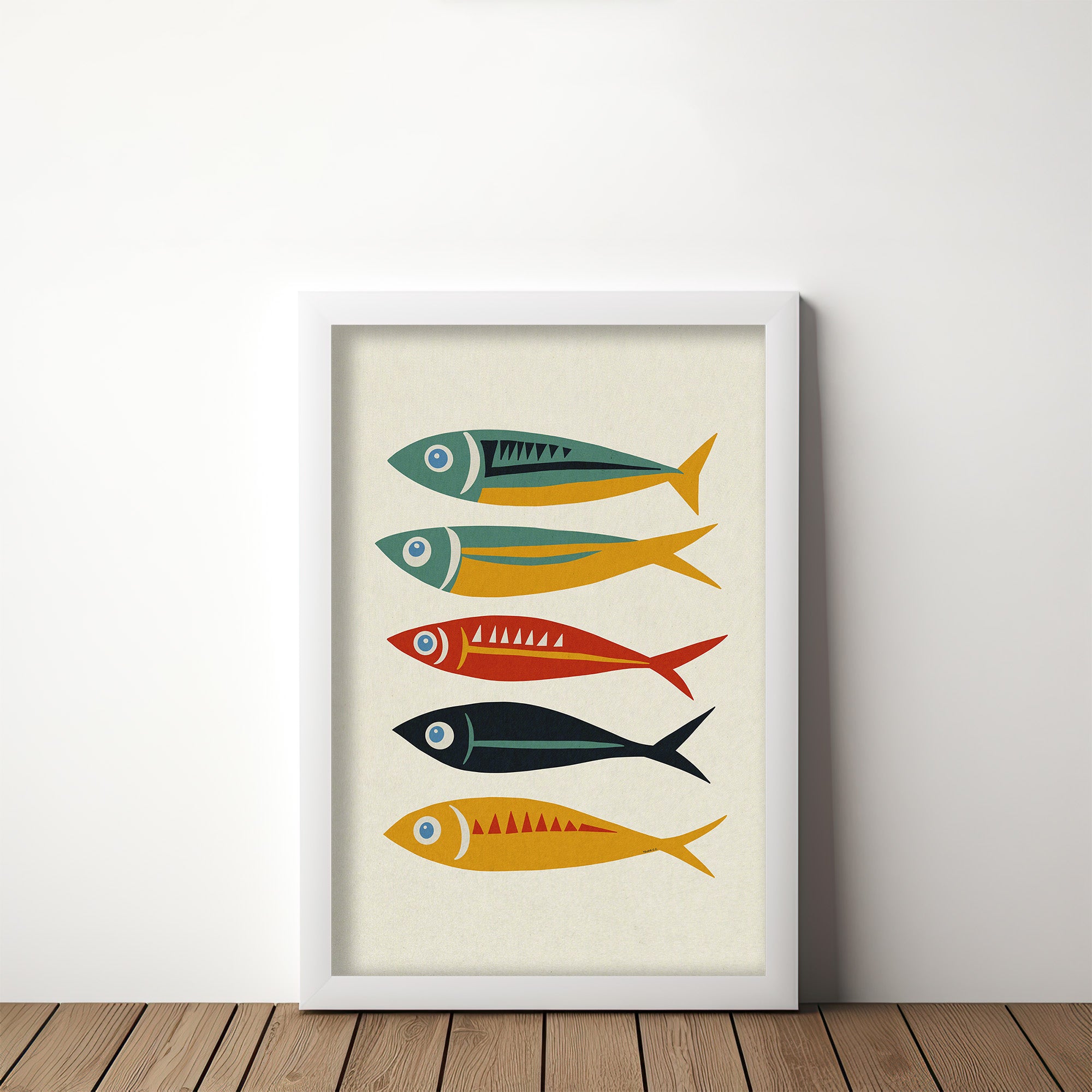 Five Sardines Mid Century Modern Art Print - Tejas Country Club