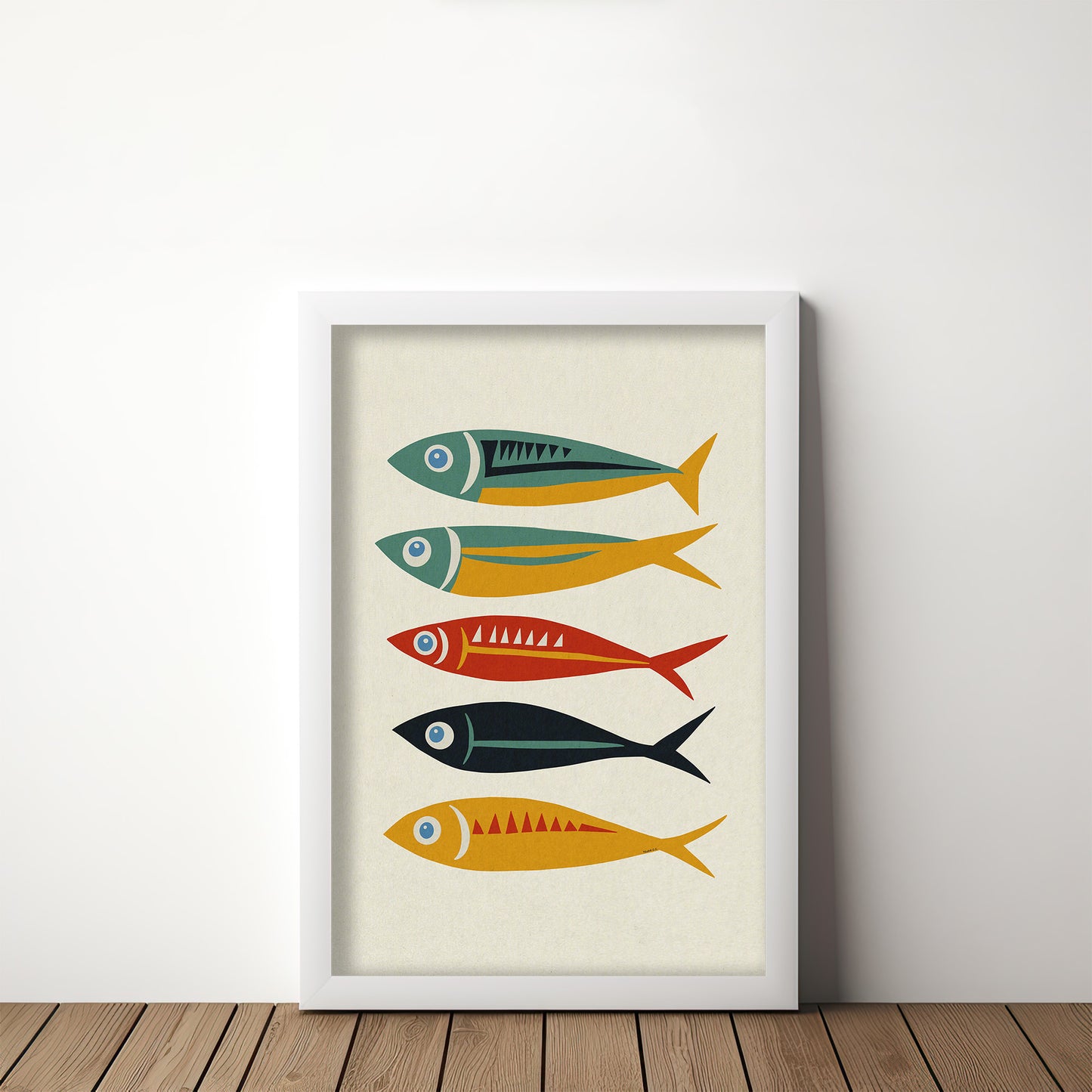 Five Sardines Mid Century Modern Art Print