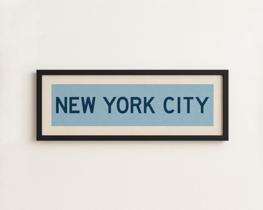 Framed New York City Columbia Blue and Navy Bus Scroll