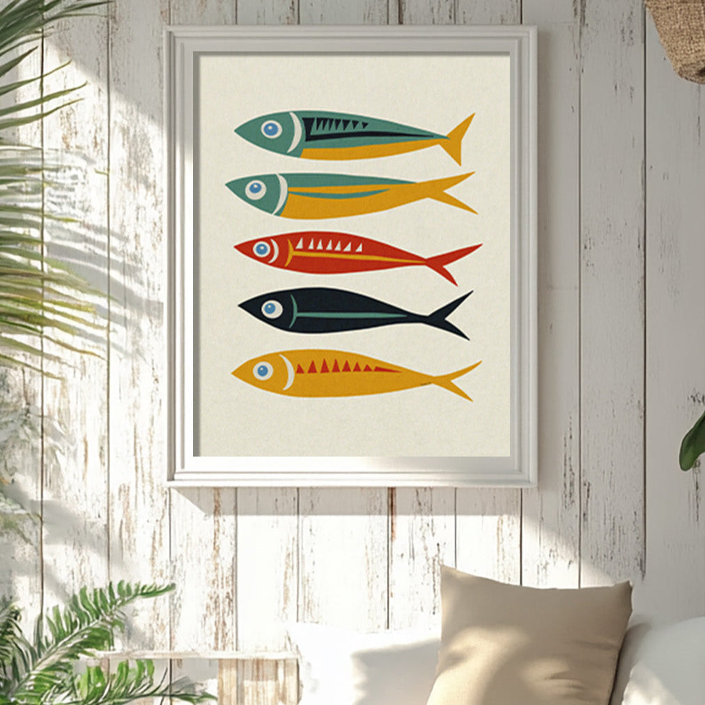 Five Sardines Mid Century Modern Art Print