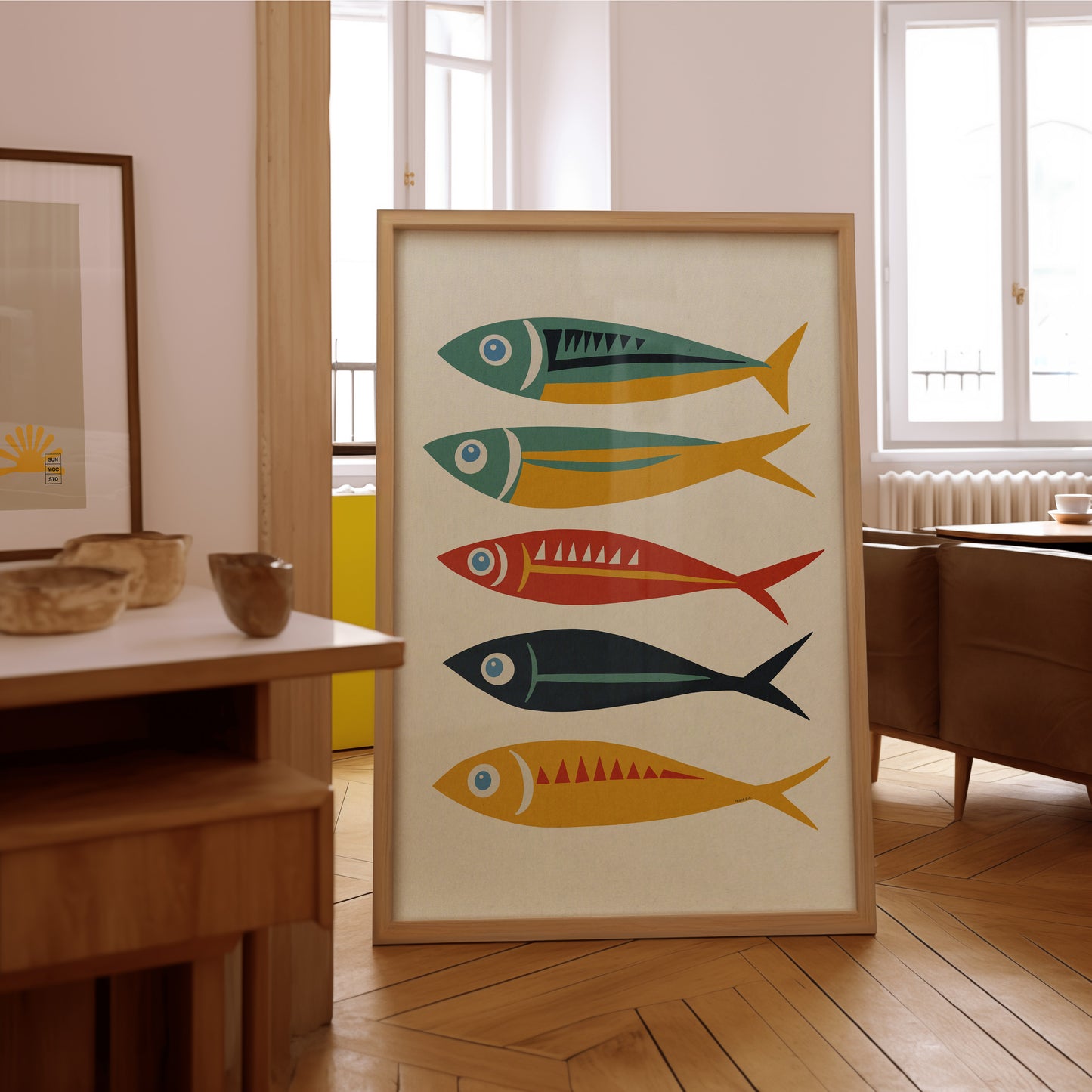 Five Sardines Mid Century Modern Art Print