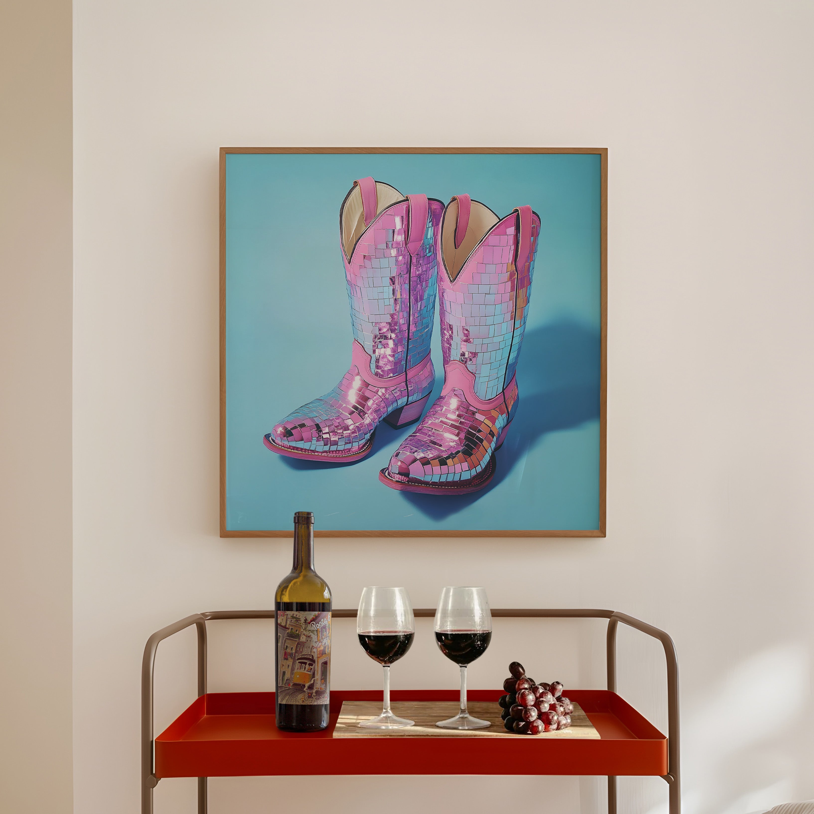 Disco Ball Pink Cowboy Boots Art Print - Tejas Country Club