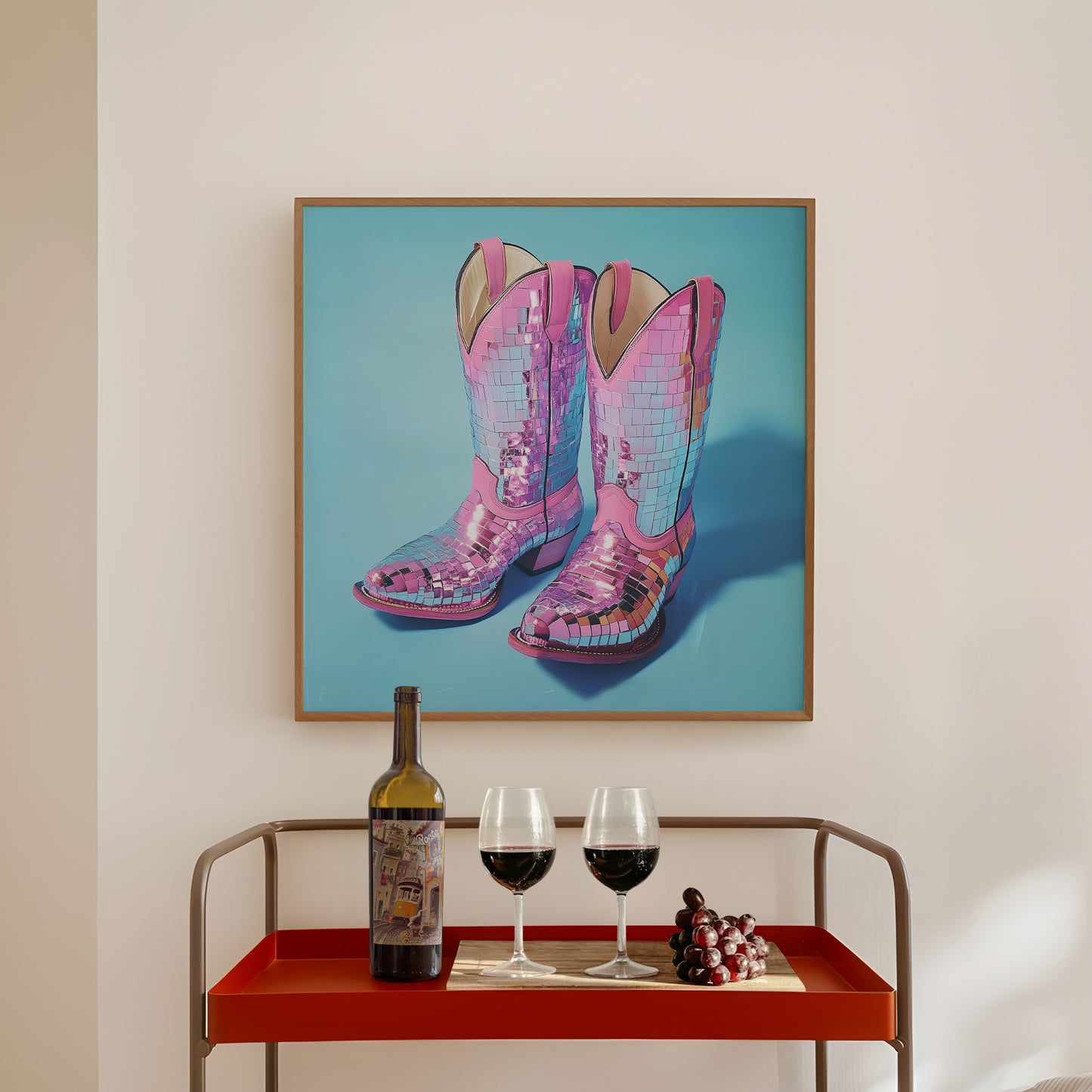 Disco Ball Pink Cowboy Boots Art Print