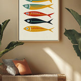 Five Sardines Mid Century Modern Art Print - Tejas Country Club