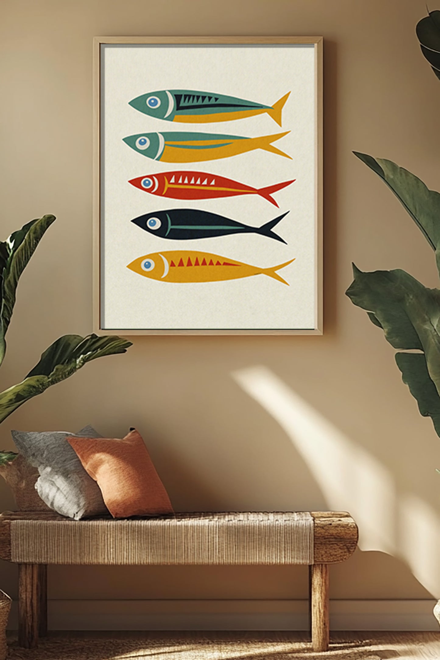 Five Sardines Mid Century Modern Art Print