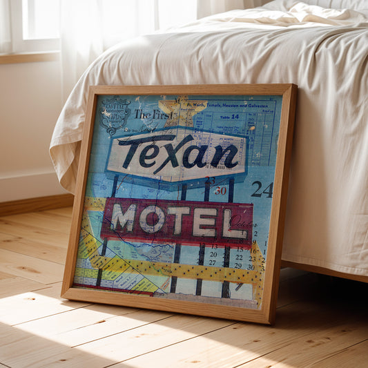 Texan Motel Mixed Media Collage Art Print