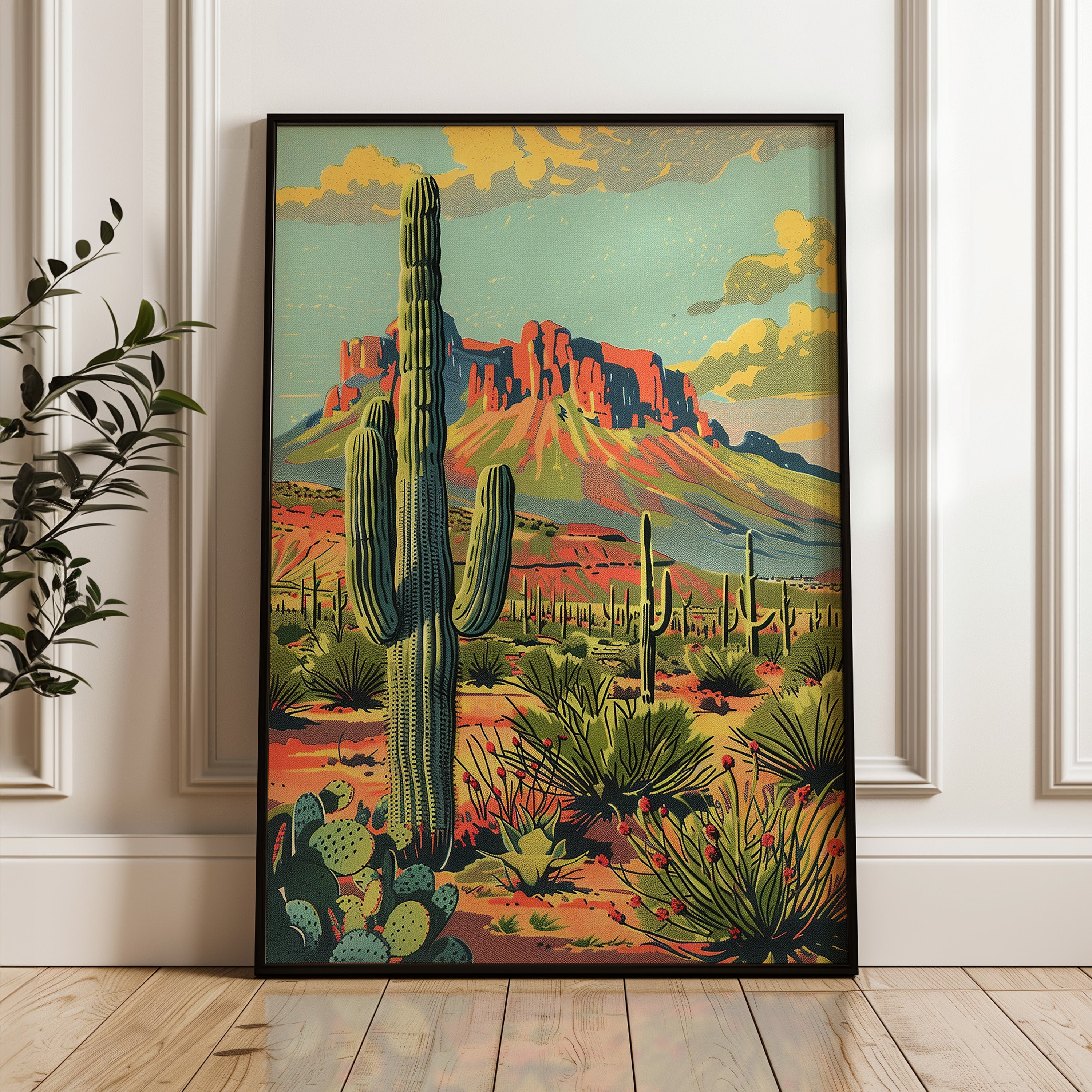 Vintage Postcard Style Desert Landscape Scene Art Print - Tejas Country Club