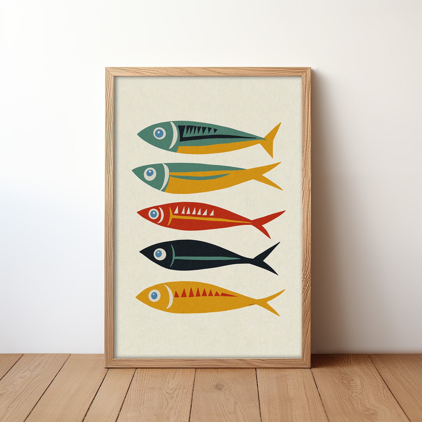 Five Sardines Mid Century Modern Art Print