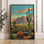 Vintage Postcard Style Desert Landscape Saguaro Art Print - Tejas Country Club