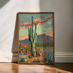 Vintage Paint By Numbers Style Arizona Desert Landscape Art Print - Tejas Country Club