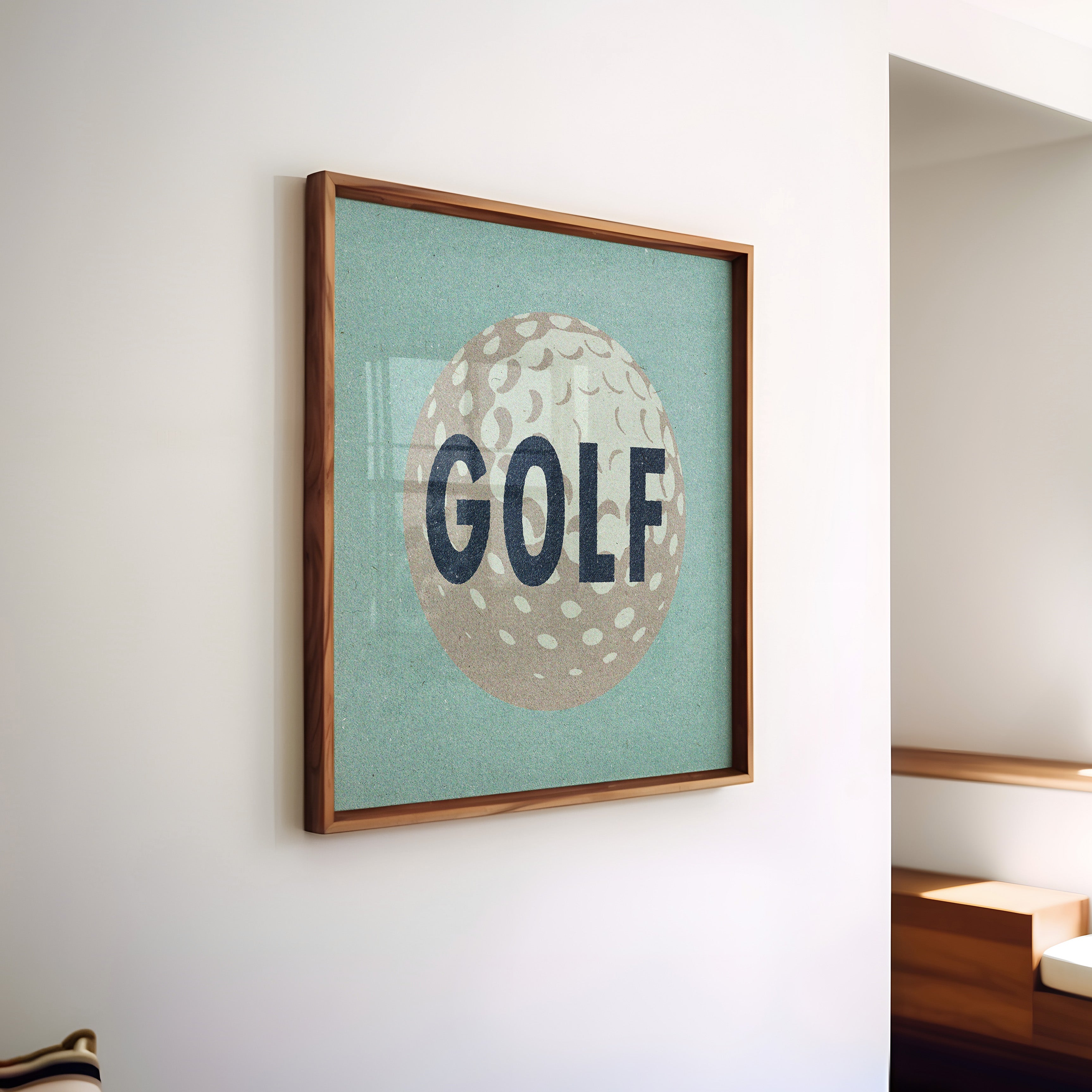 Retro Golf Ball Art Print Dusty Blue - Tejas Country Club
