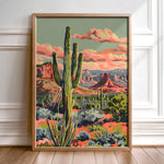 Vintage Paint By Numbers Style Saguaro Desert Art Print - Tejas Country Club