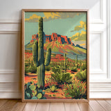 Vintage Postcard Style Desert Landscape Scene Art Print - Tejas Country Club