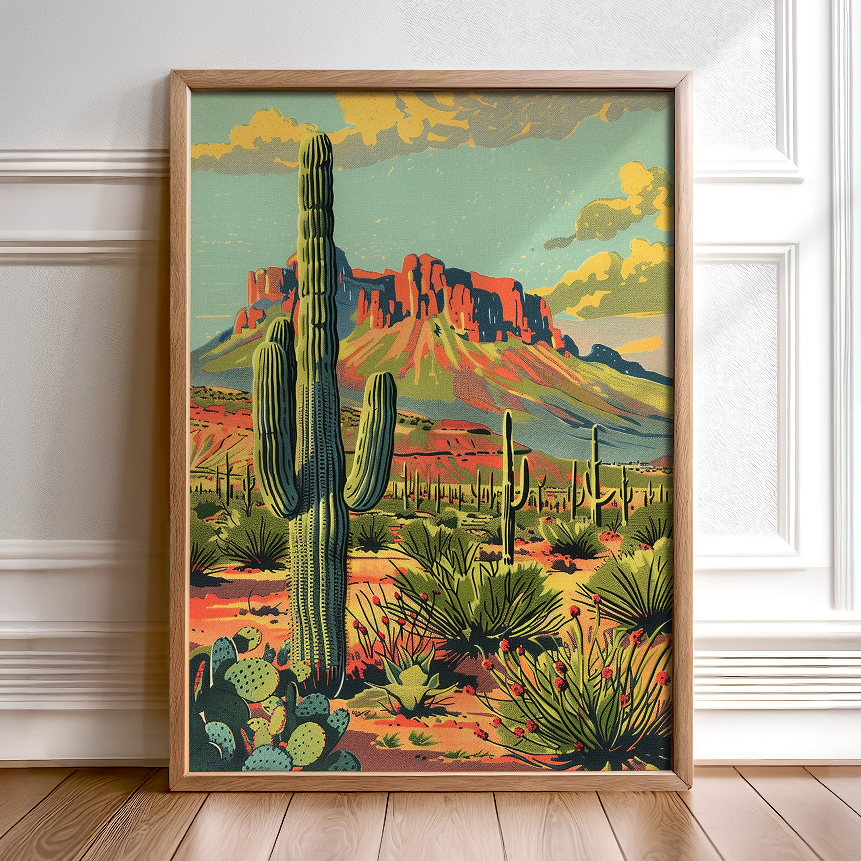 Vintage Postcard Style Desert Landscape Scene Art Print - Tejas Country Club