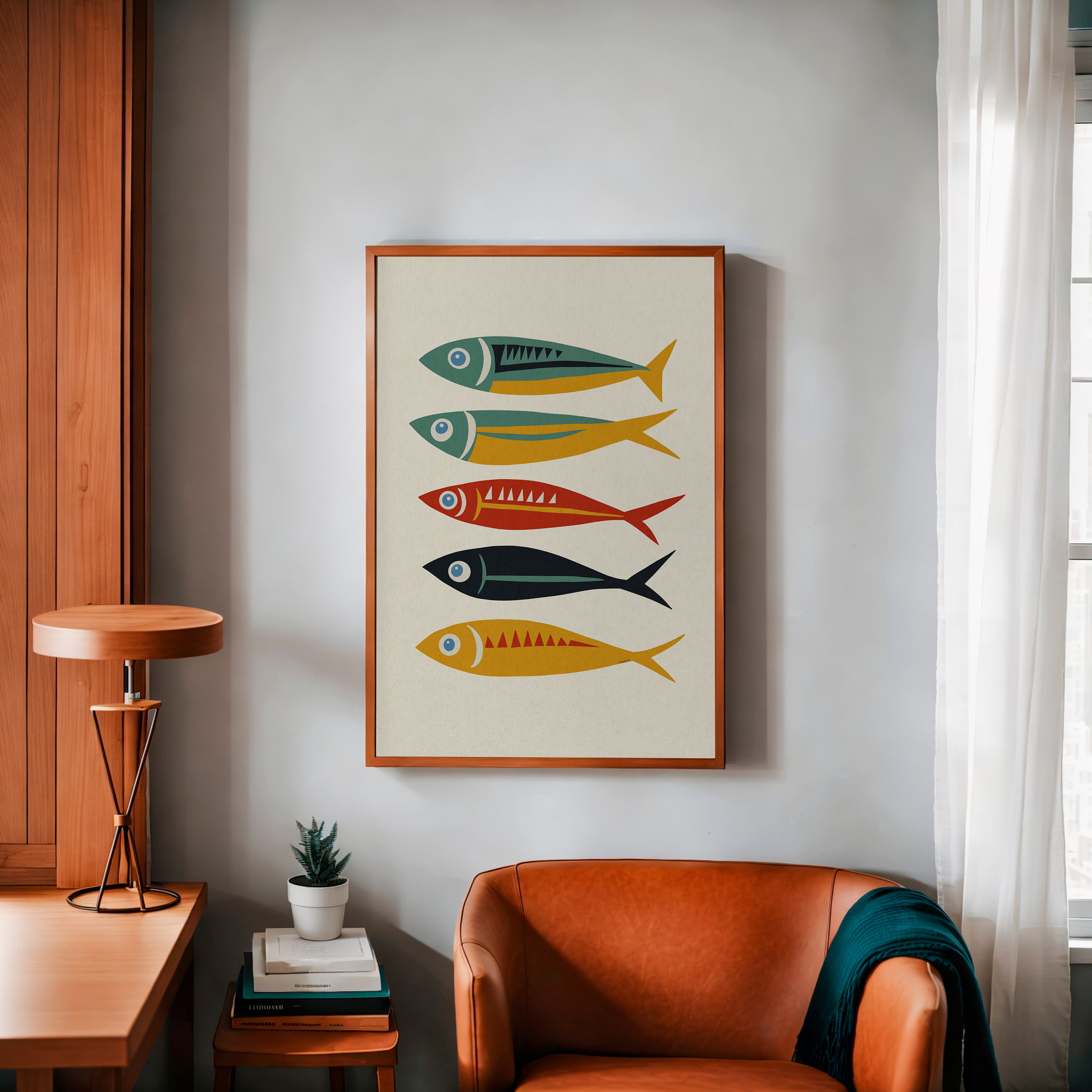 Five Sardines Mid Century Modern Art Print - Tejas Country Club