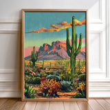 Vintage Postcard Style Desert Landscape Saguaro Art Print - Tejas Country Club