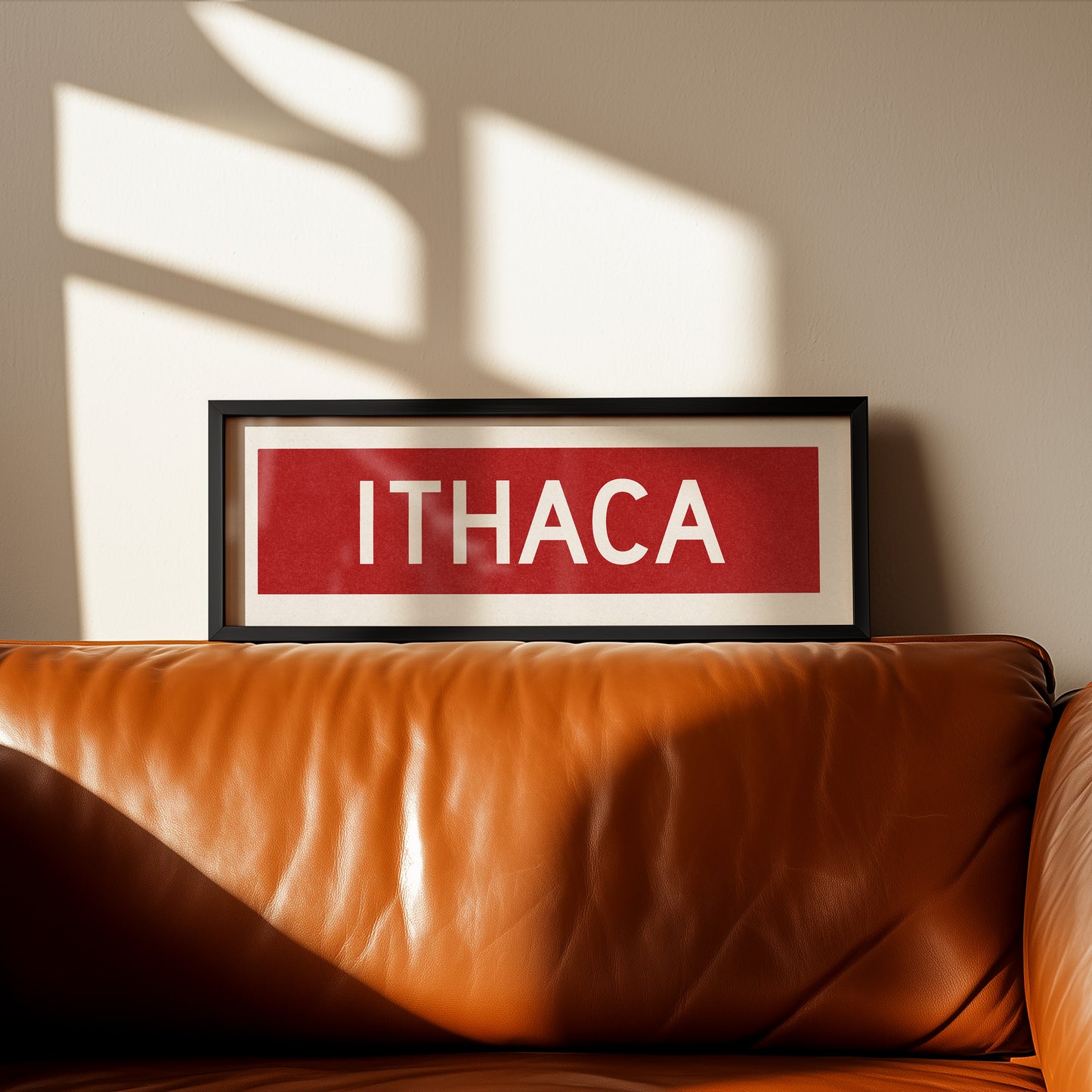 Framed Ithaca Red and White Bus Scroll