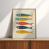 Five Sardines Mid Century Modern Art Print - Tejas Country Club