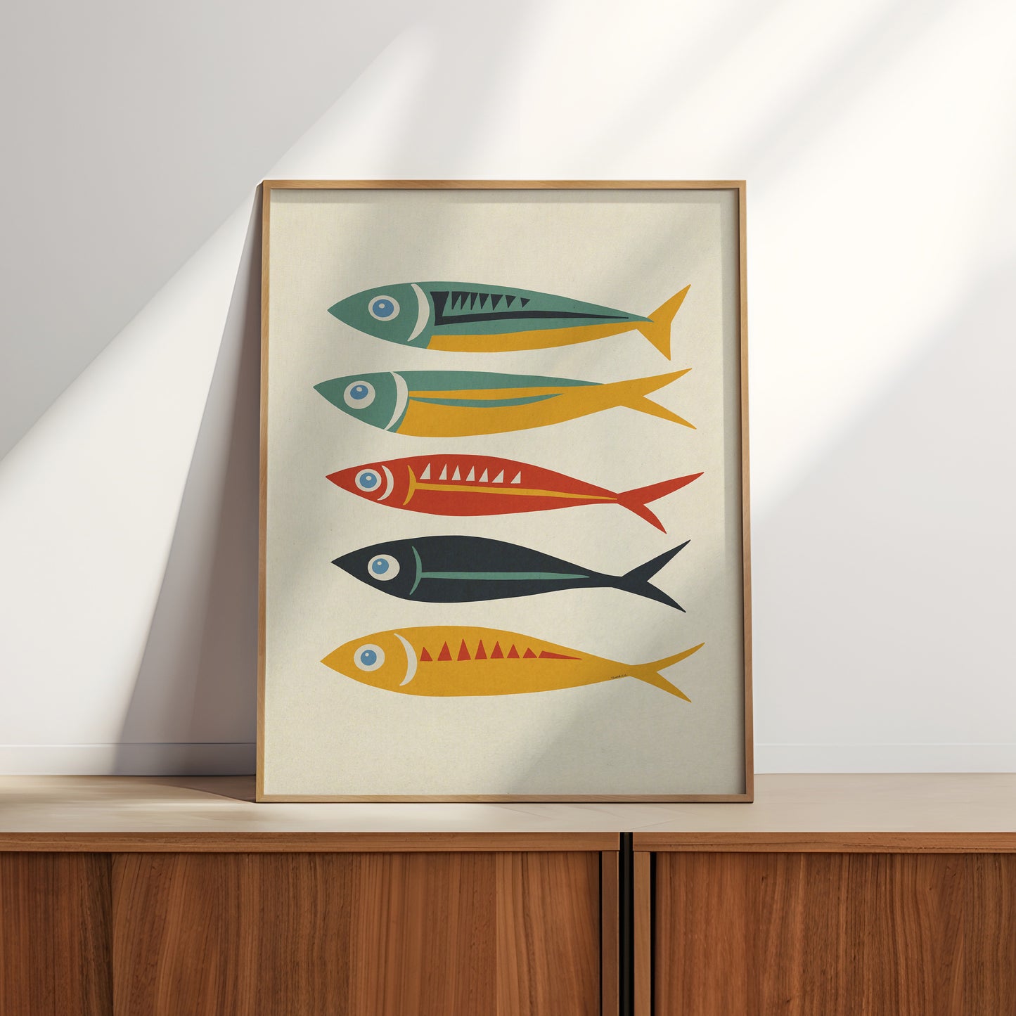 Five Sardines Mid Century Modern Art Print