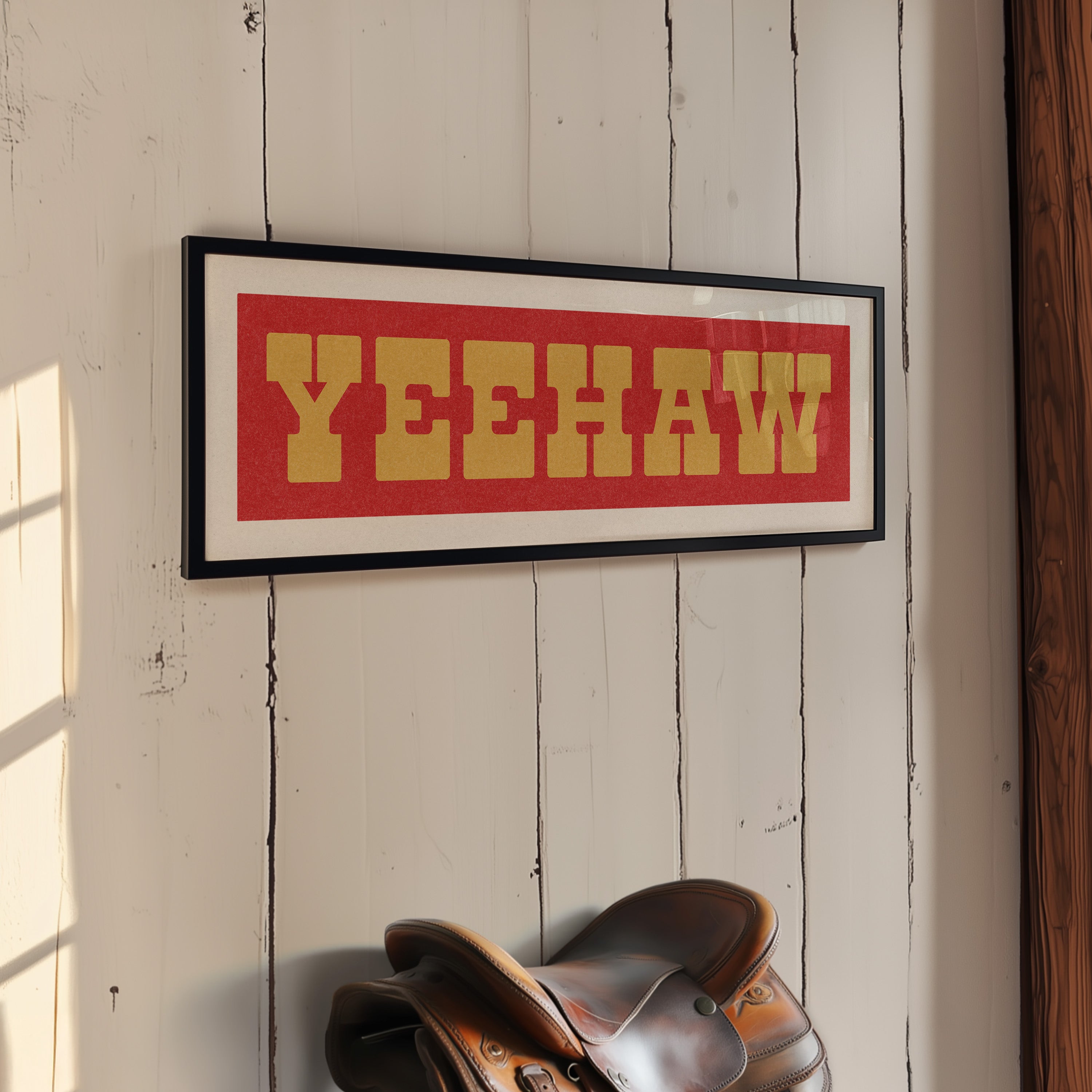 Framed YEEHAW Sign Red & Gold Art Print - Tejas Country Club