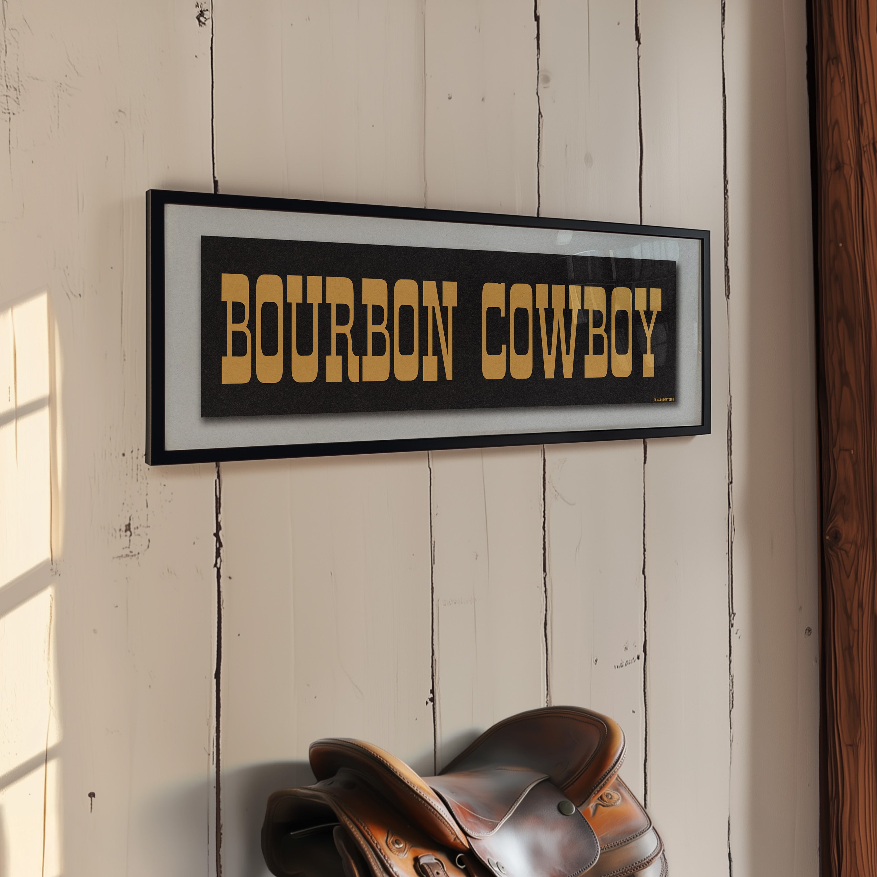 Framed Bourbon Cowboy Black Vintage Bumper Sticker Art Print - Tejas Country Club