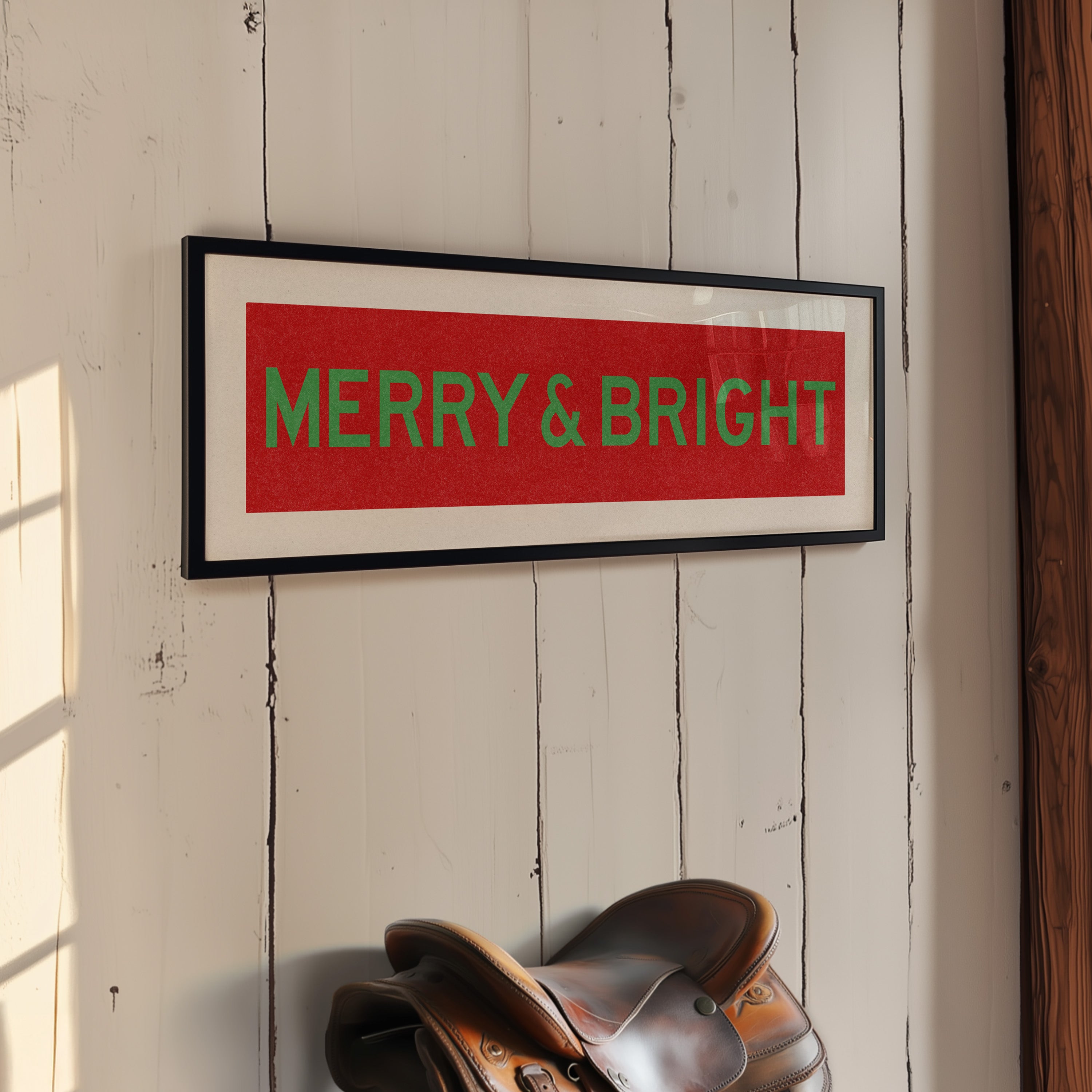 Framed Merry & Bright Red Green Christmas Art Print - Tejas Country Club