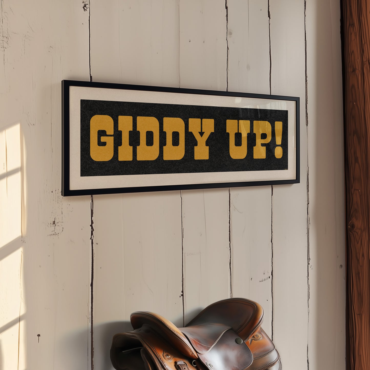 Framed GIDDY UP! Sign Black & Gold Art Print