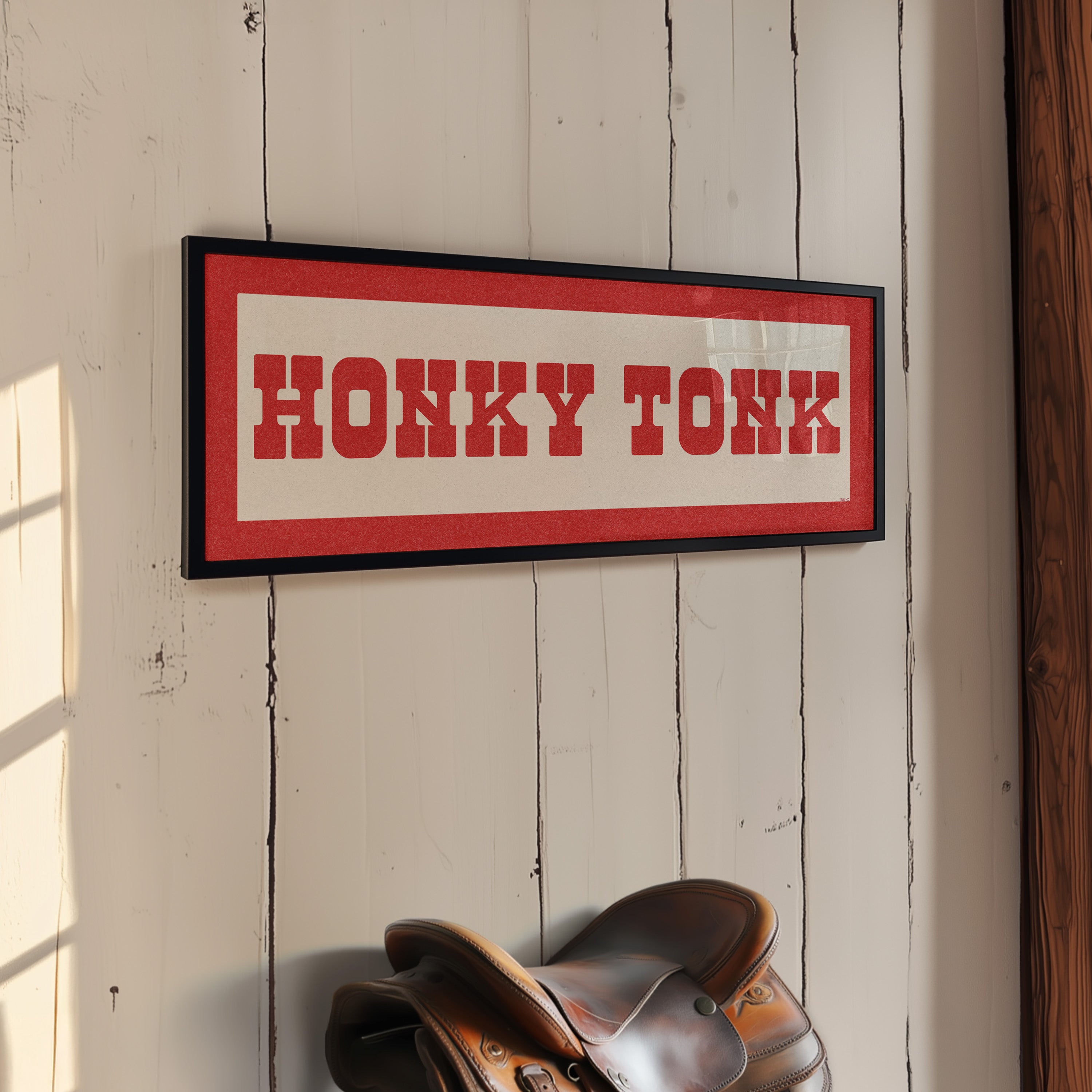 Framed HONKY TONK Sign White & Red Art Print - Tejas Country Club