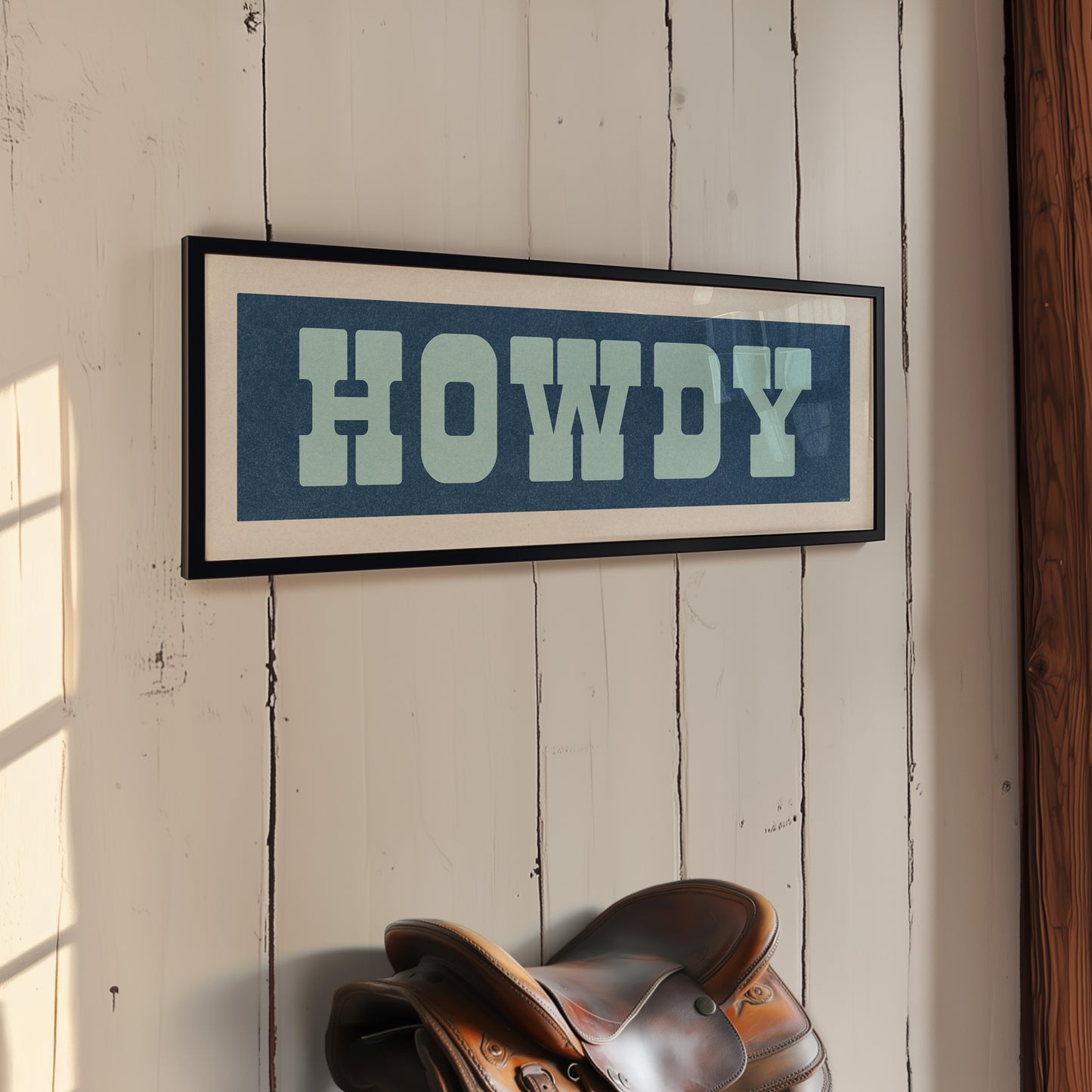 Framed HOWDY Sign Blue & Aqua Art Print