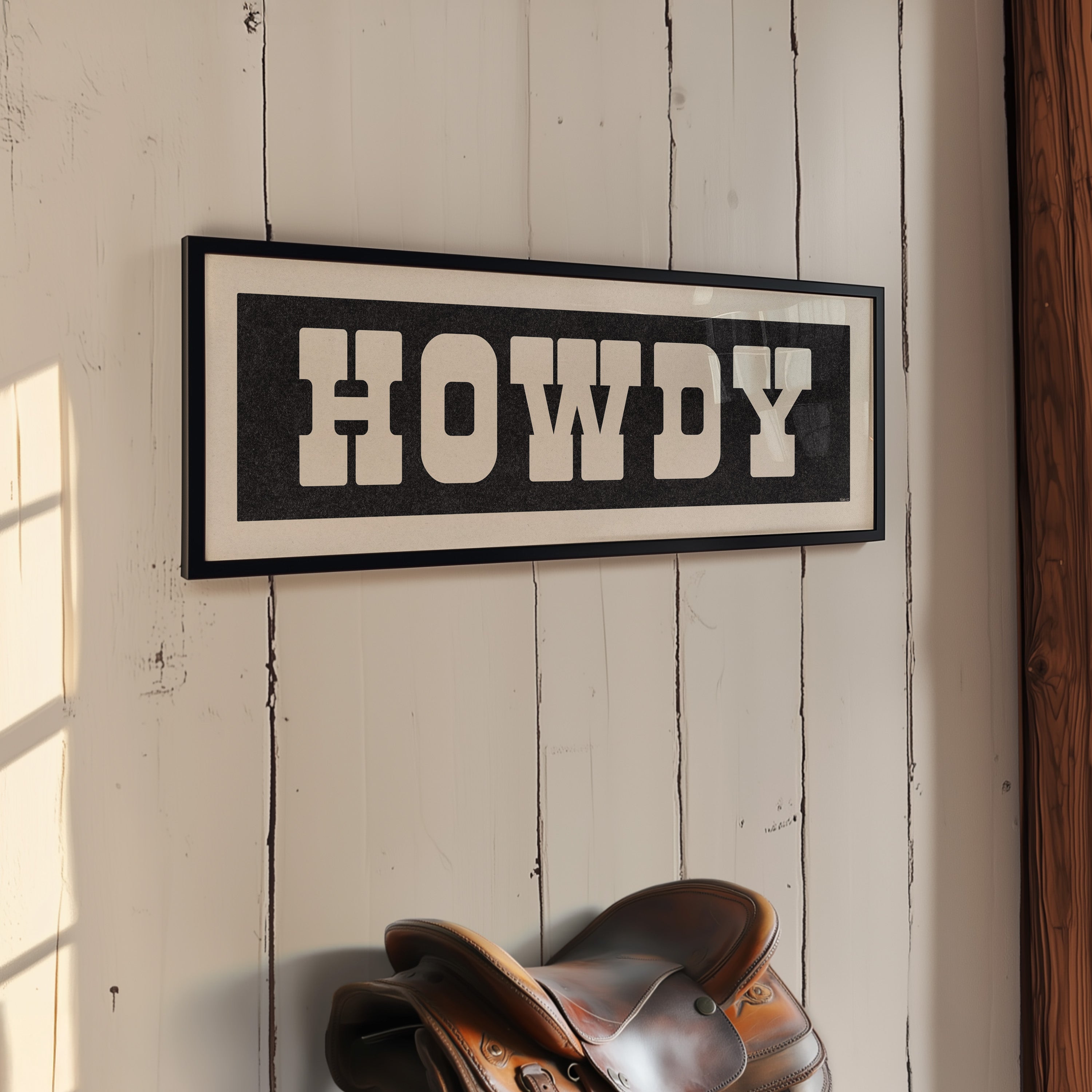 Framed HOWDY Sign Black & White Art Print - Tejas Country Club