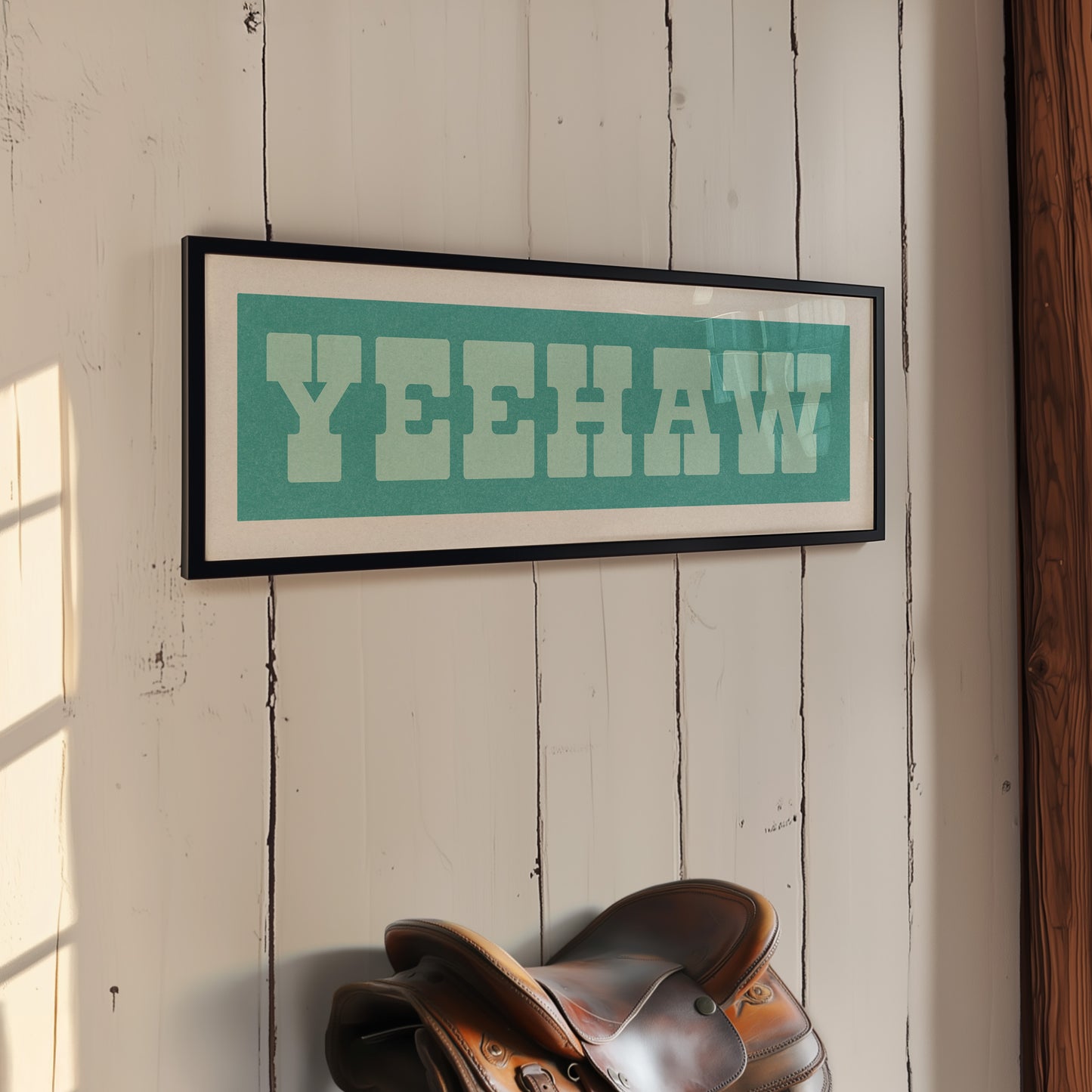 Framed YEEHAW Sign Turquoise & Mint Art Print