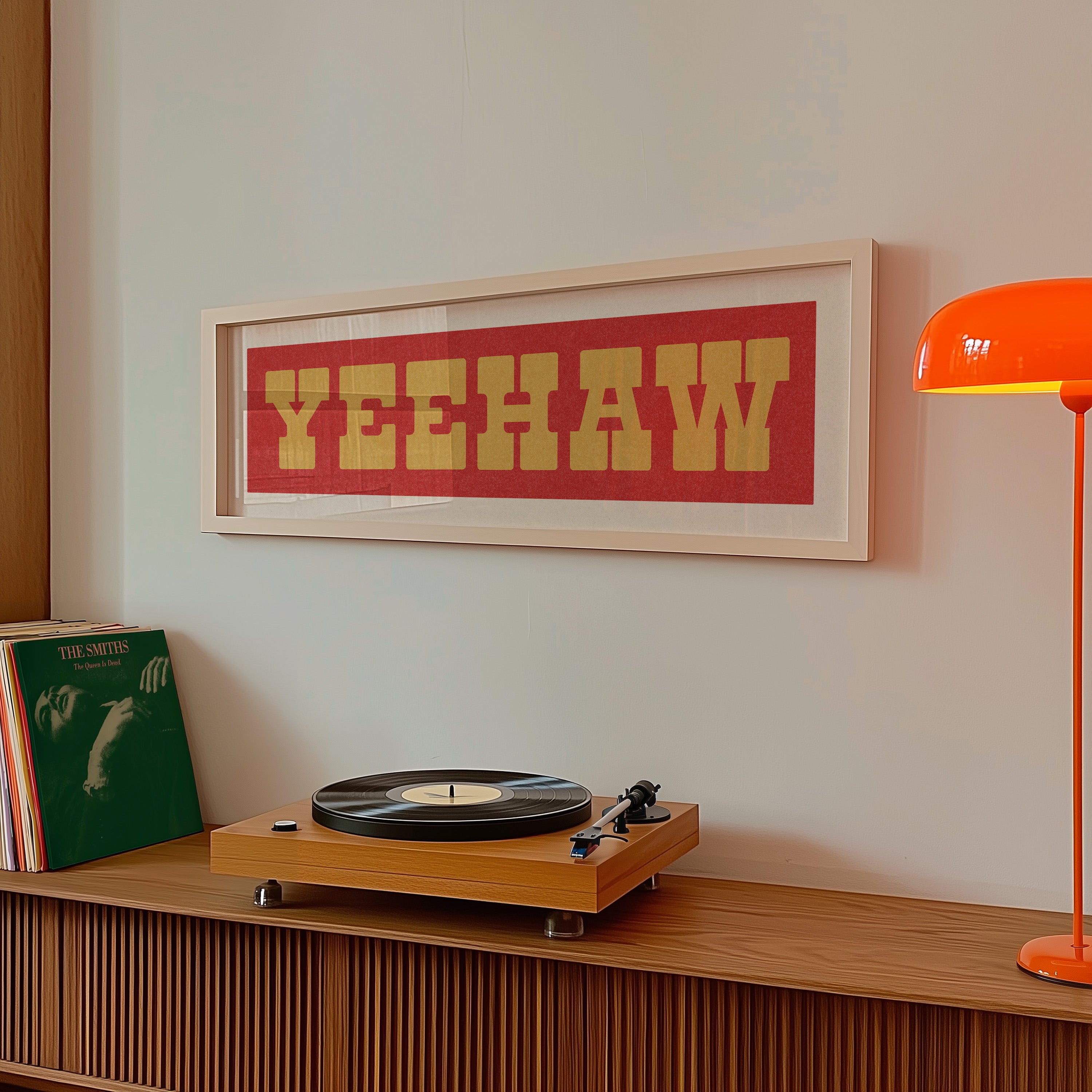 Framed YEEHAW Sign Red & Gold Art Print - Tejas Country Club