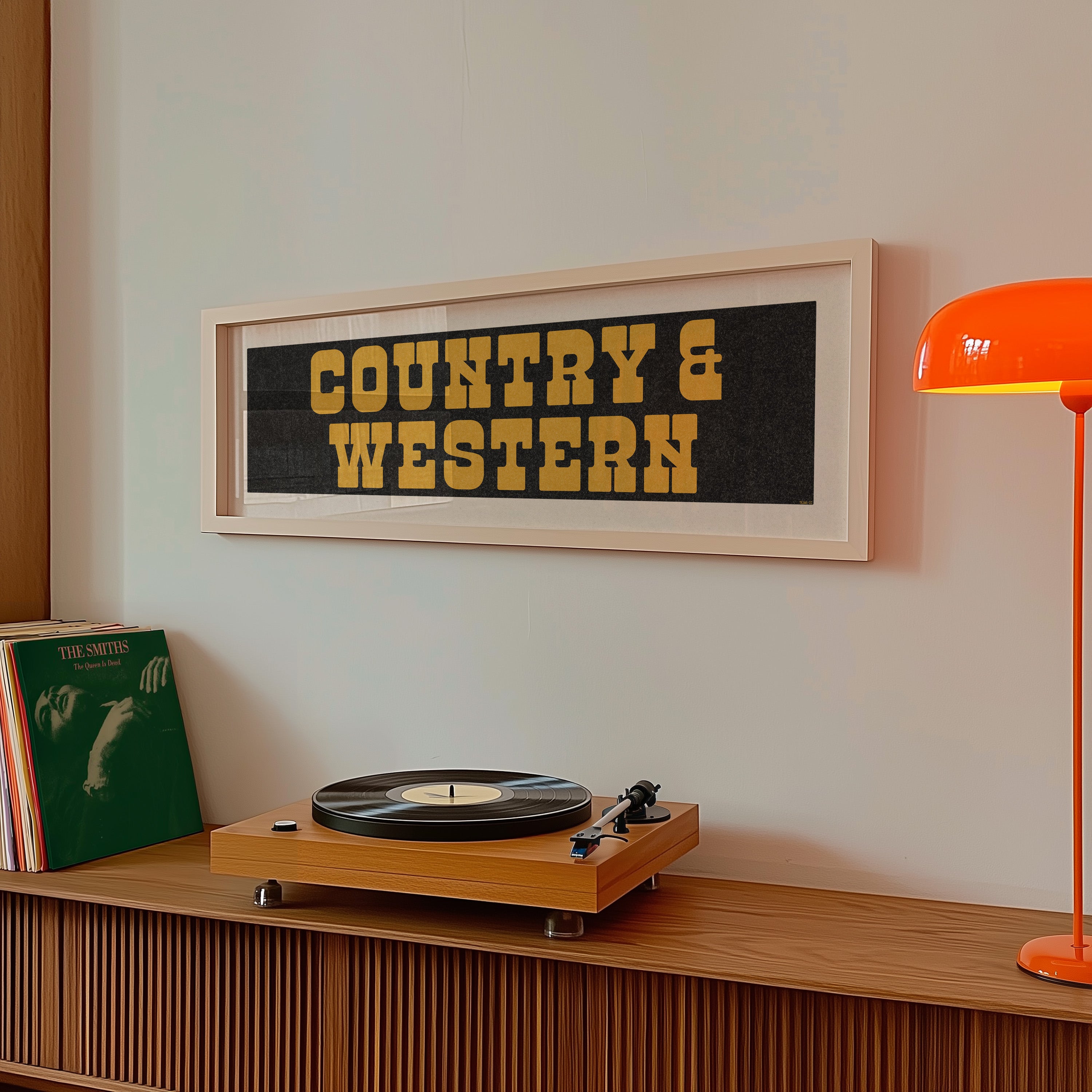 Framed COUNTRY & WESTERN Sign Black & Gold Art Print - Tejas Country Club