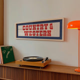 Framed COUNTRY & WESTERN Sign White & Red / Blue Art Print - Tejas Country Club