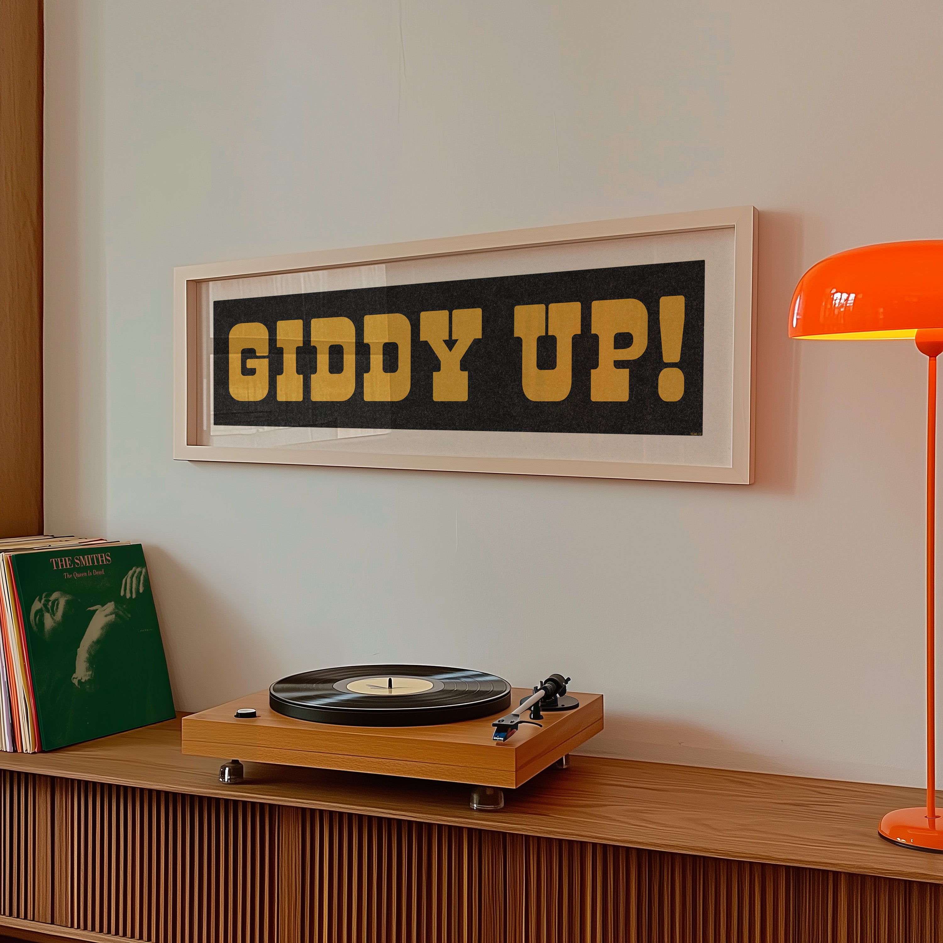 Framed GIDDY UP! Sign Black & Gold Art Print - Tejas Country Club