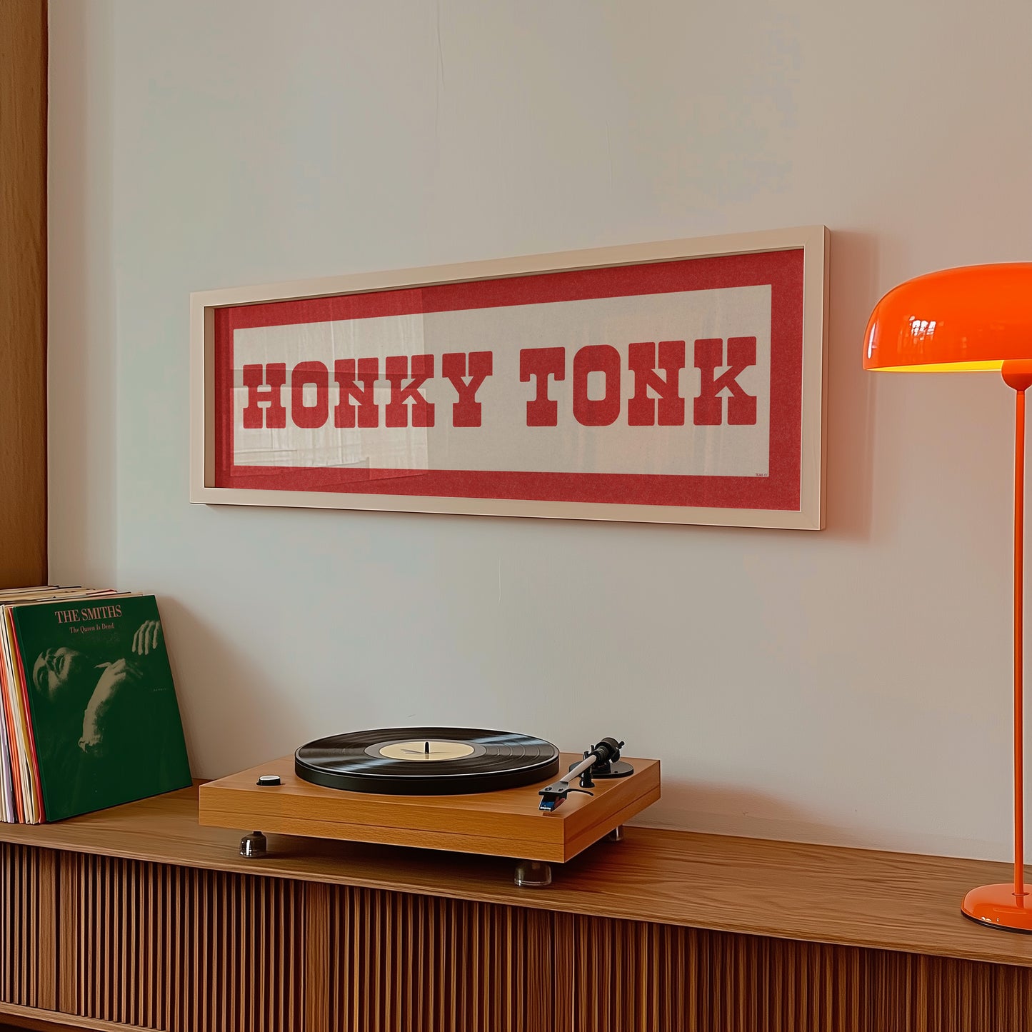 Framed HONKY TONK Sign White & Red Art Print