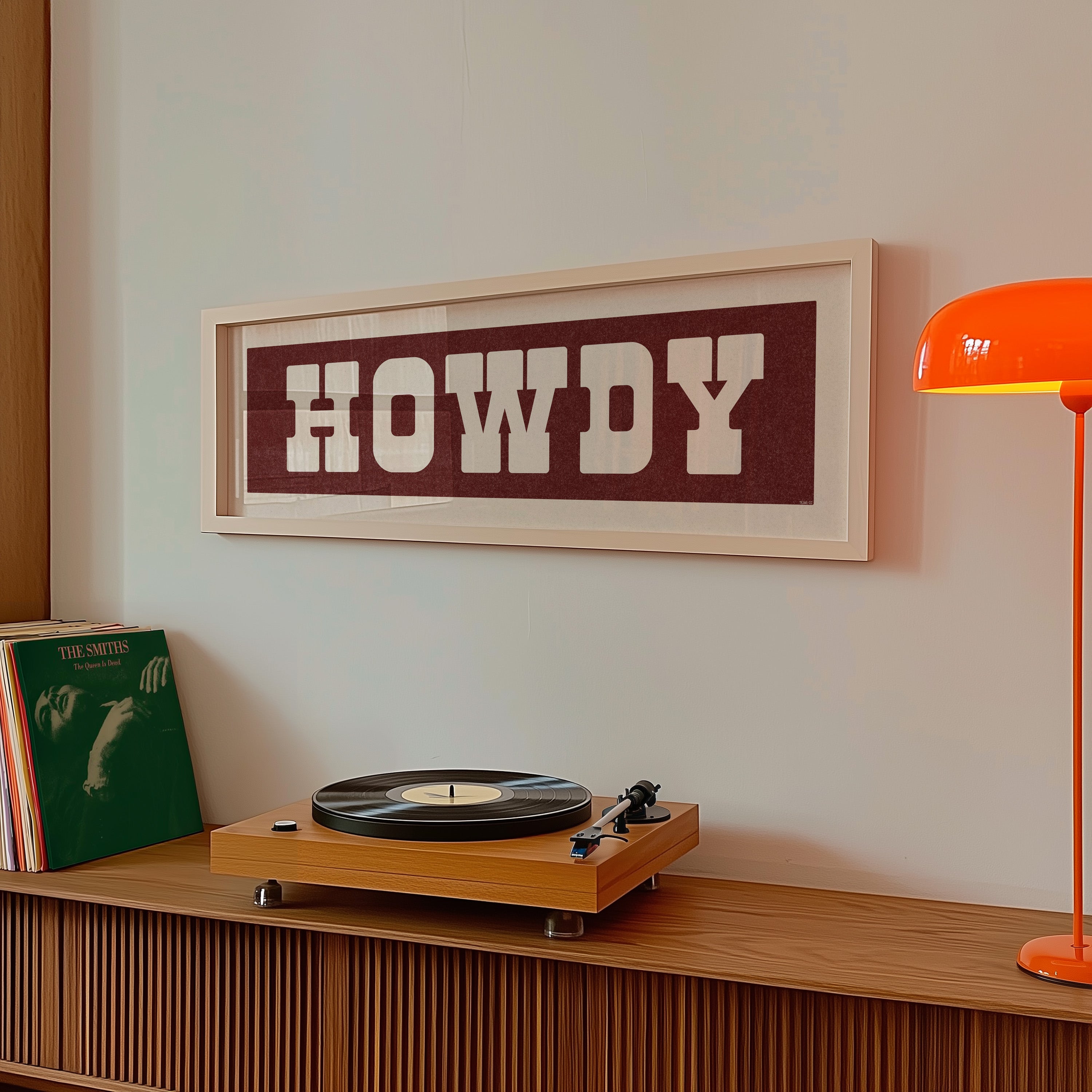 Framed HOWDY Sign Maroon & White Art Print - Tejas Country Club