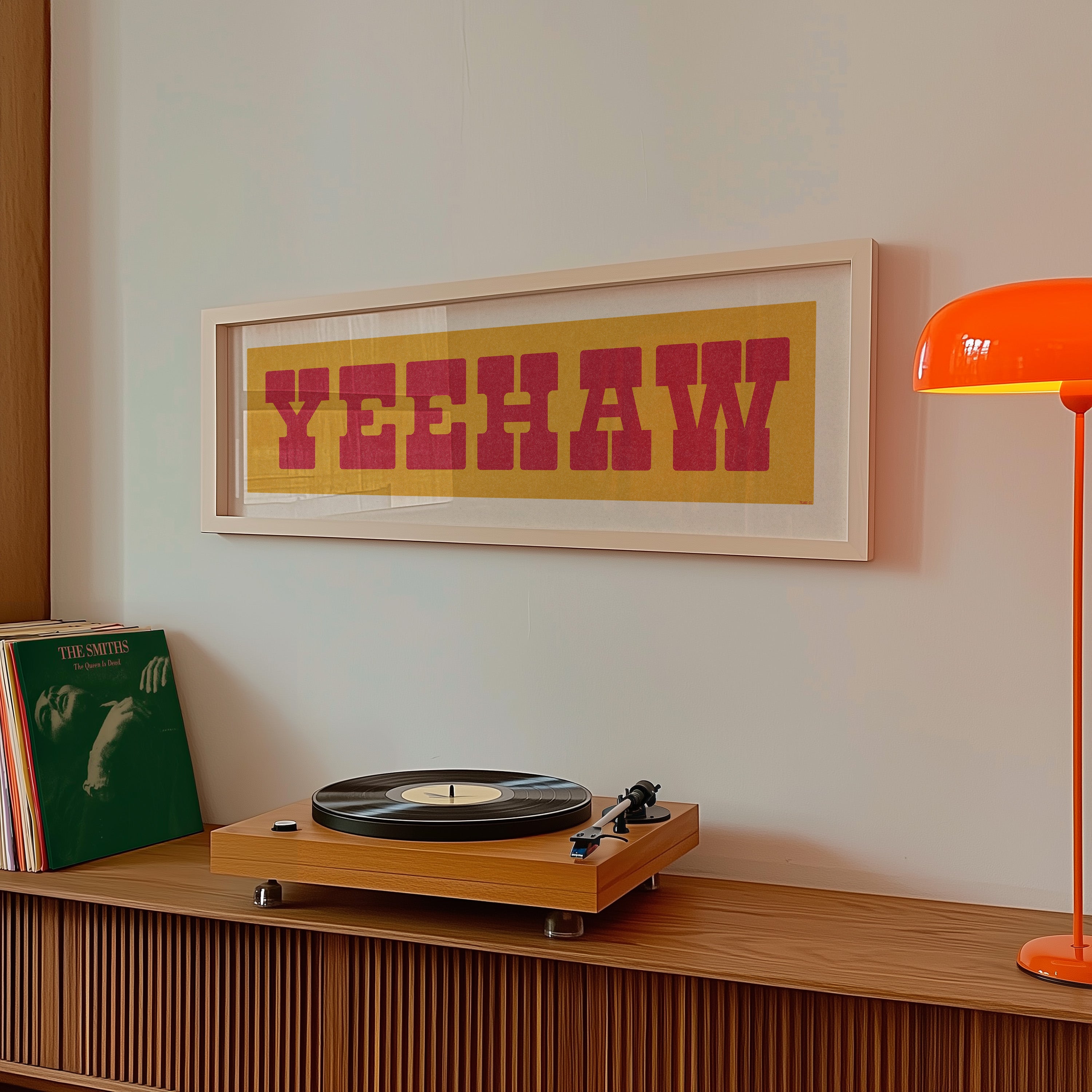 Framed YEEHAW Sign Gold & Red Art Print - Tejas Country Club