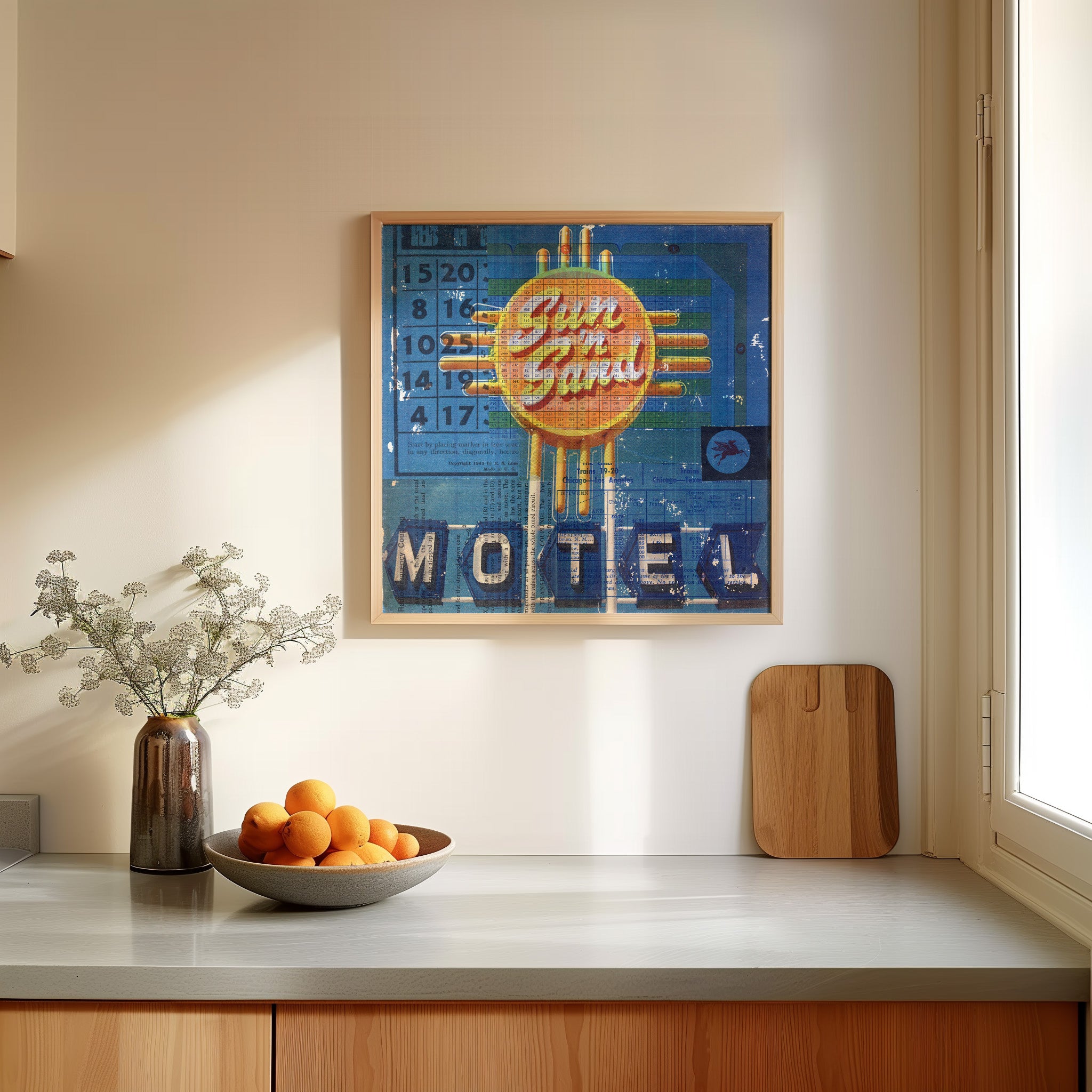 Sun 'n Sand Motel Mixed Media Collage Art Print - Tejas Country Club